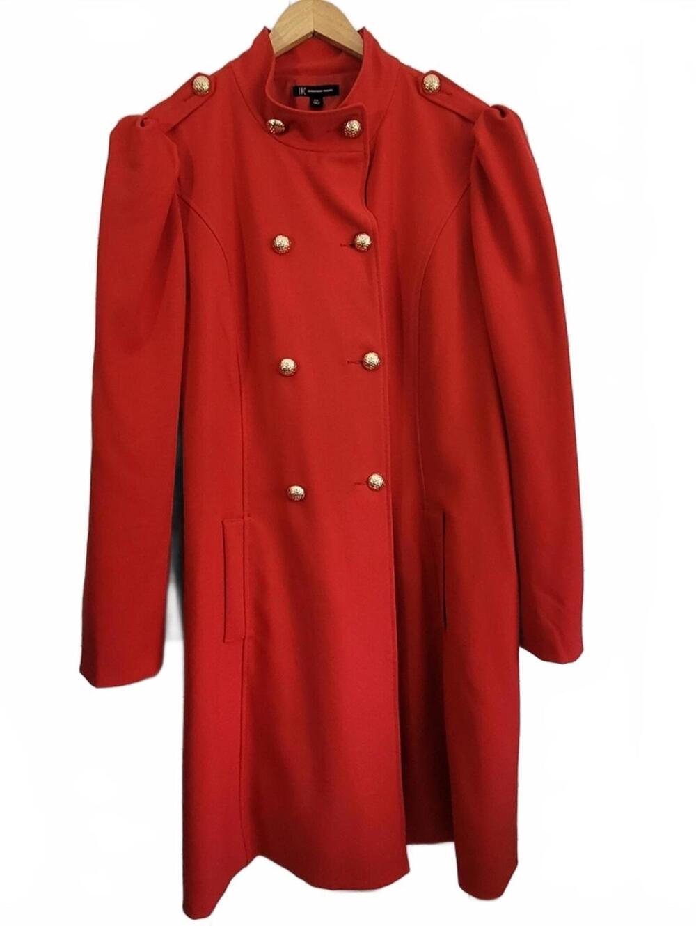 INC International Concepts Ladies Red Midi Length Gold Button Coat Size XXL